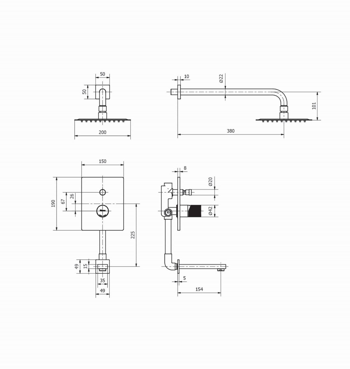 Grifería Art Bañera Embutir Grafito C/ Transf. | Piazza