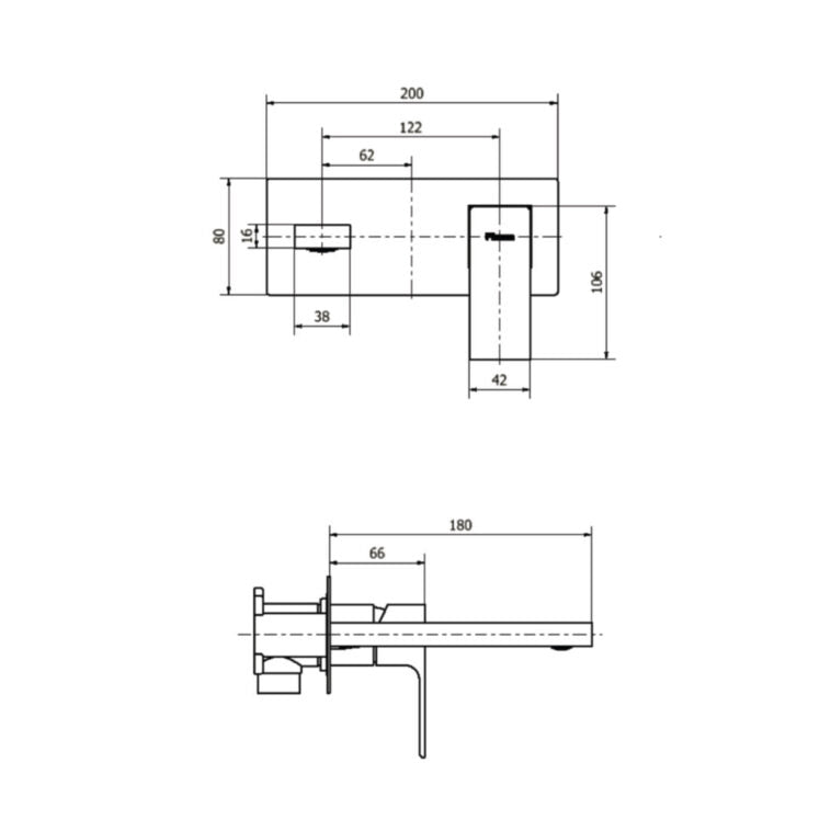 Plano técnico Arq Lavatorio Pared Negro Piazza