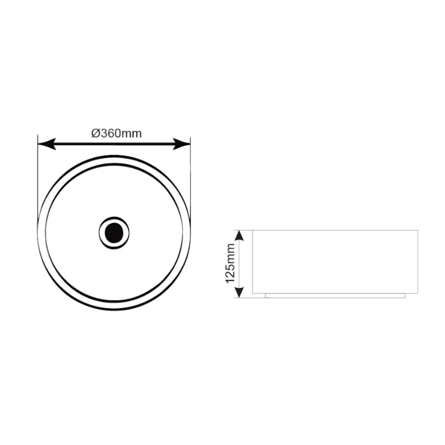 Bacha A524NEBacha De Apoyo 360×125 Mm Negro| Piazza